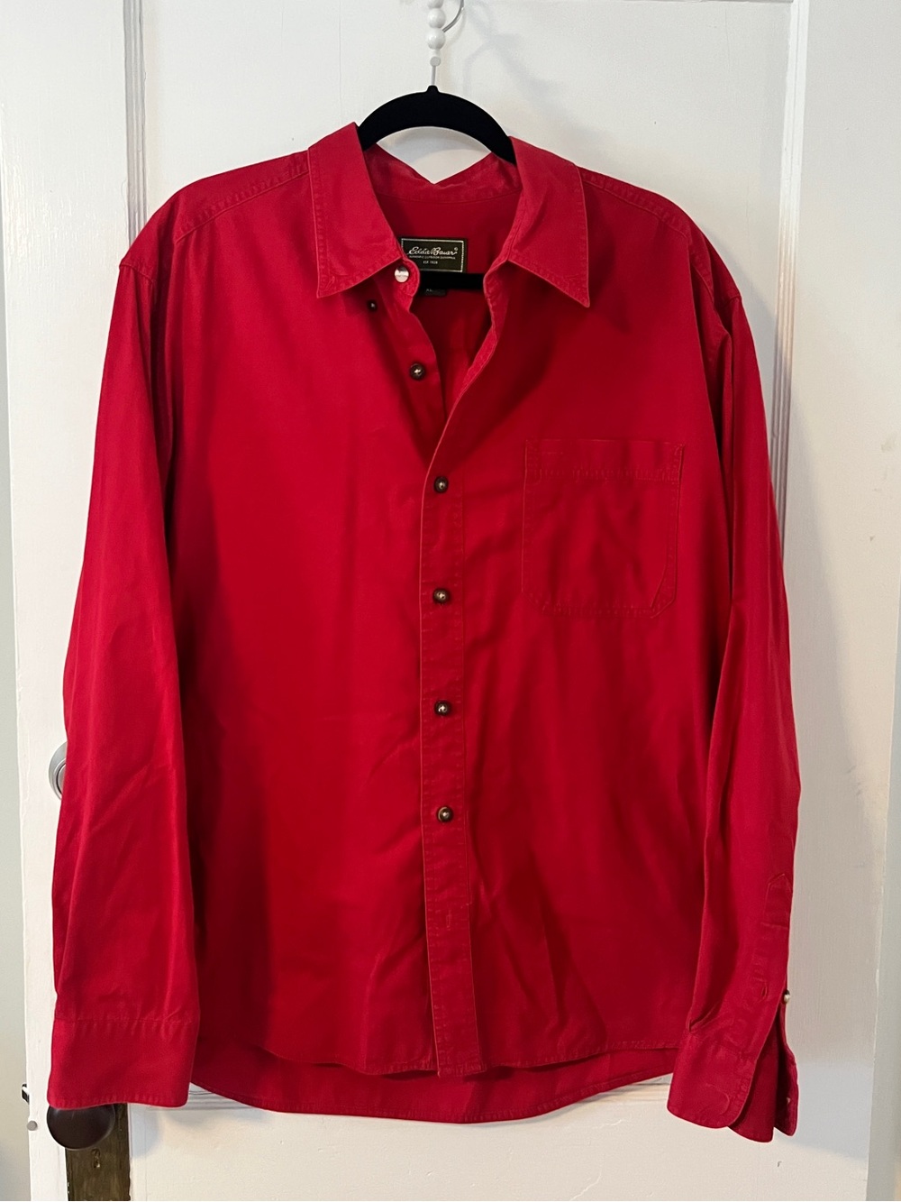VTG Eddie Bauer Tomato Red Button Down Shirt Mens XL Oversized Coastal Americana